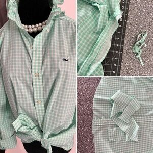Vineyard Vines Mint Green and White Gingham Button-Down Shirt